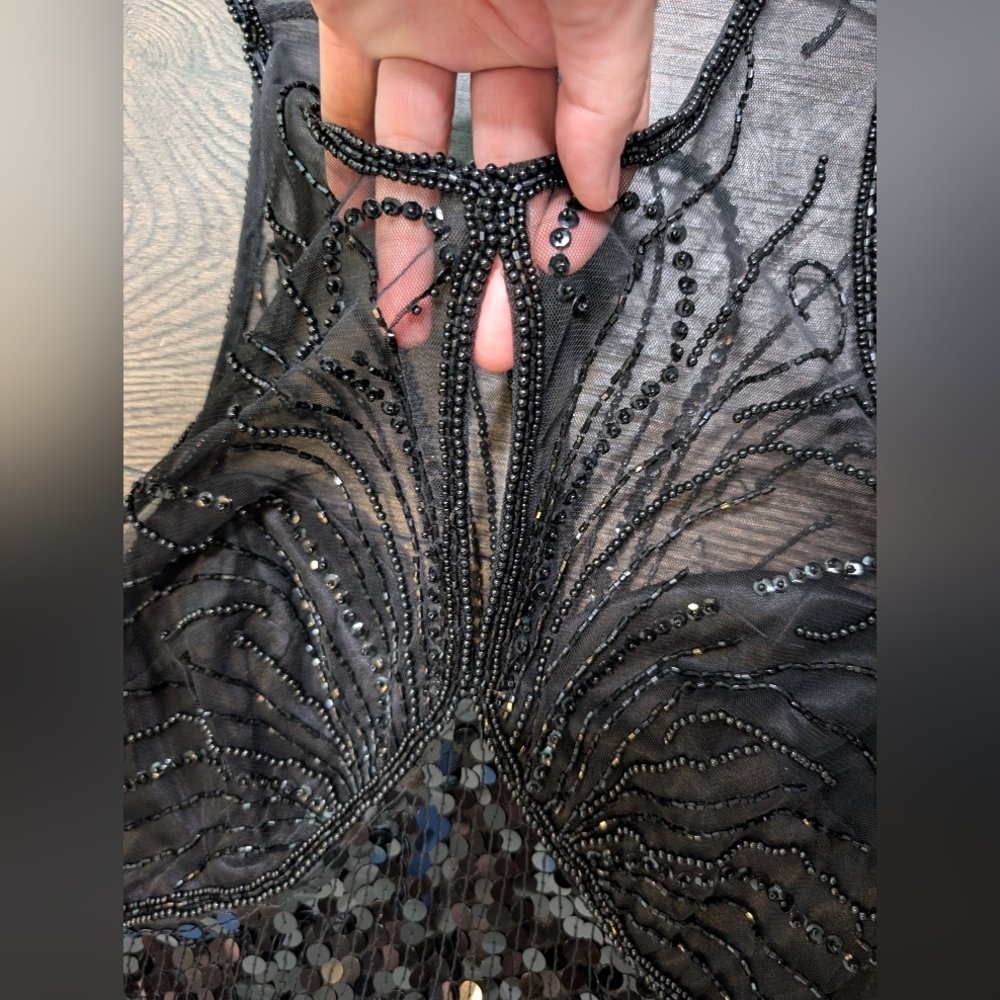 RARE NITELINE Della Roufogali Black Beaded Sequin Maxi/Midi Dress Vintage Size 4 - Picture 10 of 16